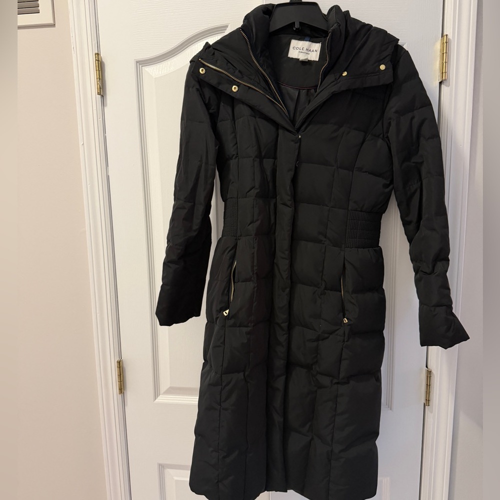 Cole Haan XS Women Long Quilted Down Coat Black